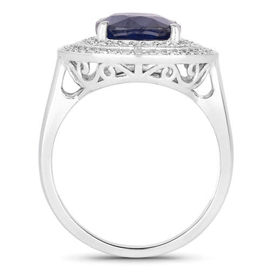 4.82 Carat Genuine Blue Sapphire and White Diamond 14K White Gold Ring - 0