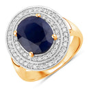 4.82 Carat Genuine Blue Sapphire and White Diamond 14K Yellow Gold Ring-1