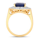 4.82 Carat Genuine Blue Sapphire and White Diamond 14K Yellow Gold Ring-2