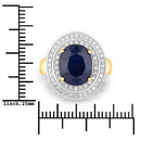 4.82 Carat Genuine Blue Sapphire and White Diamond 14K Yellow Gold Ring-3