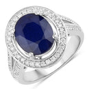 4.74 Carat Genuine Blue Sapphire and White Diamond 14K White Gold Ring-1