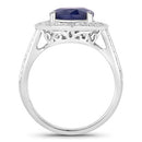 4.74 Carat Genuine Blue Sapphire and White Diamond 14K White Gold Ring-2