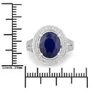 4.74 Carat Genuine Blue Sapphire and White Diamond 14K White Gold Ring-3