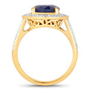 4.74 Carat Genuine Blue Sapphire and White Diamond 14K Yellow Gold Ring-2