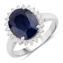 4.63 Carat Genuine Blue Sapphire and White Diamond 14K White Gold Ring-1