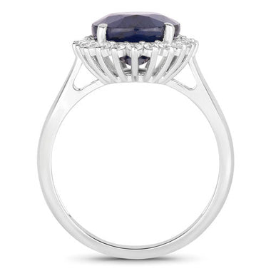 4.63 Carat Genuine Blue Sapphire and White Diamond 14K White Gold Ring - 0