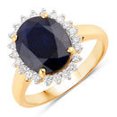 4.63 Carat Genuine Blue Sapphire and White Diamond 14K Yellow Gold Ring-1