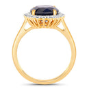 4.63 Carat Genuine Blue Sapphire and White Diamond 14K Yellow Gold Ring-2