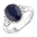 4.50 Carat Genuine Blue Sapphire and White Diamond 14K White Gold Ring-1