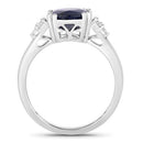 4.50 Carat Genuine Blue Sapphire and White Diamond 14K White Gold Ring-2
