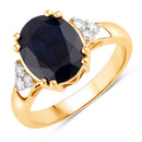 4.50 Carat Genuine Blue Sapphire and White Diamond 14K Yellow Gold Ring-1