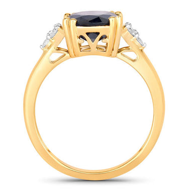 4.50 Carat Genuine Blue Sapphire and White Diamond 14K Yellow Gold Ring - 0