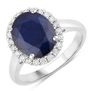 4.63 Carat Genuine Blue Sapphire and White Diamond 14K White Gold Ring-1