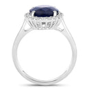 4.63 Carat Genuine Blue Sapphire and White Diamond 14K White Gold Ring-2