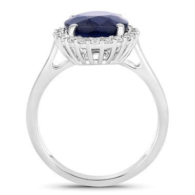 4.63 Carat Genuine Blue Sapphire and White Diamond 14K White Gold Ring - 0