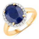 4.63 Carat Genuine Blue Sapphire and White Diamond 14K Yellow Gold Ring-1