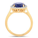4.63 Carat Genuine Blue Sapphire and White Diamond 14K Yellow Gold Ring-2