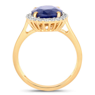 4.63 Carat Genuine Blue Sapphire and White Diamond 14K Yellow Gold Ring - 0