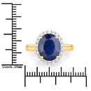 4.63 Carat Genuine Blue Sapphire and White Diamond 14K Yellow Gold Ring-3