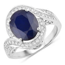 4.69 Carat Genuine Blue Sapphire and White Diamond 14K White Gold Ring-1