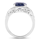 4.69 Carat Genuine Blue Sapphire and White Diamond 14K White Gold Ring-2