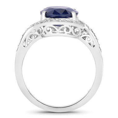 4.69 Carat Genuine Blue Sapphire and White Diamond 14K White Gold Ring - 0