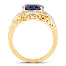 4.69 Carat Genuine Blue Sapphire and White Diamond 14K Yellow Gold Ring-2