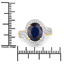 4.69 Carat Genuine Blue Sapphire and White Diamond 14K Yellow Gold Ring-3
