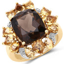 14K Yellow Gold Plated 7.10 Carat Genuine Smoky Quartz, Citrine & White Topaz Brass Ring-4