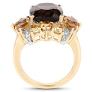 14K Yellow Gold Plated 7.10 Carat Genuine Smoky Quartz, Citrine & White Topaz Brass Ring-5