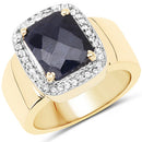 14K Yellow Gold Plated 4.07 Carat Dyed Sapphire and White Topaz .925 Sterling Silver Ring-4