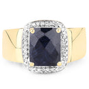 14K Yellow Gold Plated 4.07 Carat Dyed Sapphire and White Topaz .925 Sterling Silver Ring-6