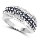 1.21 Carat Genuine Blue Sapphire and White Diamond .925 Sterling Silver Ring-6