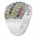 3.07 Carat Genuine Multi Sapphire .925 Sterling Silver Ring-6