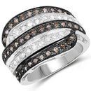 0.80 Carat Genuine Brown Diamond and White Diamond .925 Sterling Silver Ring-5