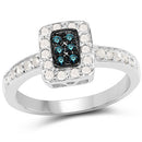 0.36 Carat Genuine Blue Diamond and White Diamond .925 Sterling Silver Ring-5