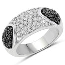 0.99 Carat Genuine Black Diamond and White Diamond .925 Sterling Silver Ring-4