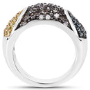 0.95 Carat Genuine Blue Diamond, Champagne Diamond & Yellow Diamond .925 Sterling Silver Ring-2