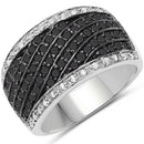 0.79 Carat Genuine Black Diamond and White Diamond .925 Sterling Silver Ring-4
