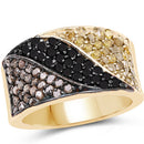 14K Yellow Gold Plated 1.25 Carat Genuine Black Diamond, Champagne Diamond & Yellow Diamond .925 Sterling Silver Ring-4