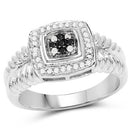 0.19 Carat Genuine Black Diamond and White Diamond .925 Sterling Silver Ring-1