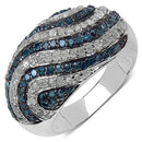 1.34 Carat Genuine Blue Diamond & White Diamond .925 Sterling Silver Ring-4