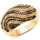 14K Yellow Gold Plated 1.19 Carat Genuine Champagne Diamond and Yellow Diamond .925 Sterling Silver Ring-5
