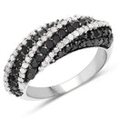 1.25 Carat Genuine Black Diamond & White Diamond .925 Sterling Silver Ring-1