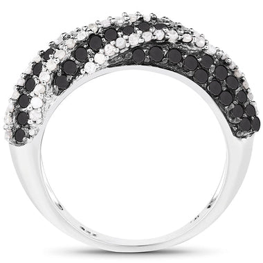 1.25 Carat Genuine Black Diamond & White Diamond .925 Sterling Silver Ring - 0