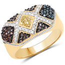 14K Yellow Gold Plated 0.61 Carat Genuine Multi Diamond .925 Sterling Silver Ring-4