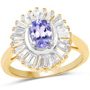 14K Yellow Gold Plated 2.16 Carat Genuine Tanzanite & White Topaz .925 Sterling Silver Ring-4
