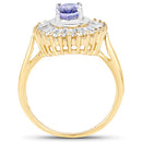14K Yellow Gold Plated 2.16 Carat Genuine Tanzanite & White Topaz .925 Sterling Silver Ring-5