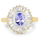 14K Yellow Gold Plated 2.16 Carat Genuine Tanzanite & White Topaz .925 Sterling Silver Ring-6