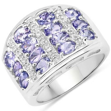 2.42 Carat Genuine Tanzanite and White Topaz .925 Sterling Silver Ring - 0